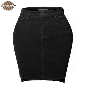 NEW 2Sable Size Small Black Corduroy Midi Skirt Ra